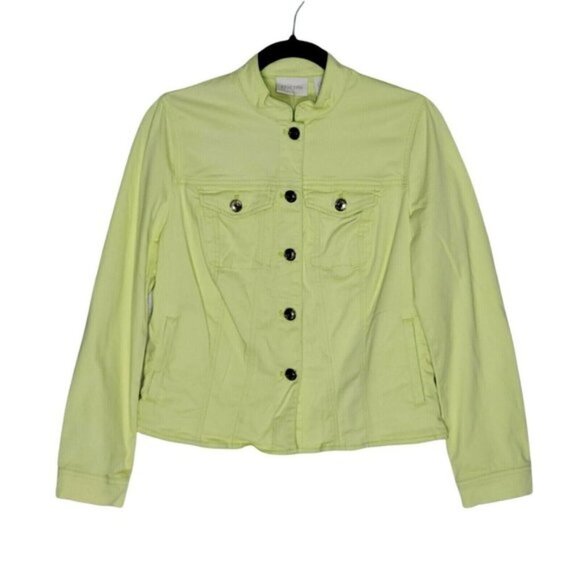 Chicos Jacket Sateen Pale Soft Lime Button Front Mandarin Collar - Picture 12 of 12